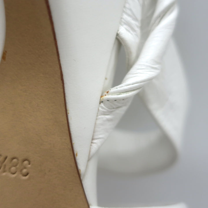 Bottega Veneta The Point Slingback Flats White Crinkled Leather Size 38.5