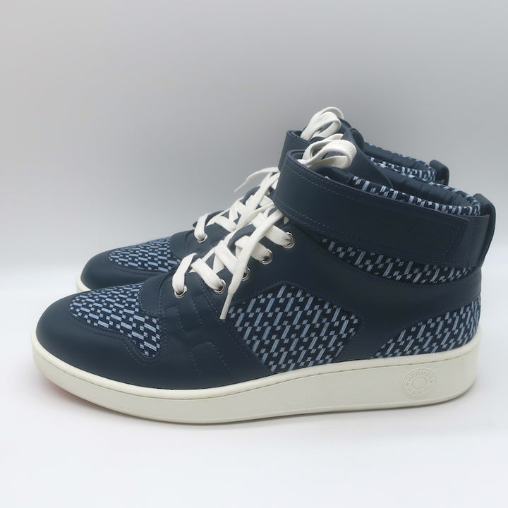 Hermes Freestyle High Top Sneakers Navy H en Biais Canvas &amp; Leather Size 43.5
