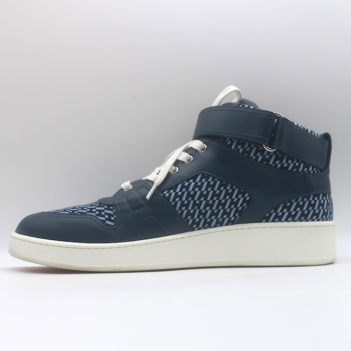 Hermes Freestyle High Top Sneakers Navy H en Biais Canvas &amp; Leather Size 43.5
