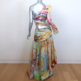 Zimmermann Tama Asymmetric One-Shoulder Dress Multicolor Poster Print Size 2 NEW