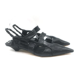Bottega Veneta The Point Slingback Flats Black Crinkled Leather Size 38.5