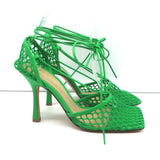 Bottega Veneta Stretch Mesh Pumps Green Size 38 Ankle Wrap Heels NEW