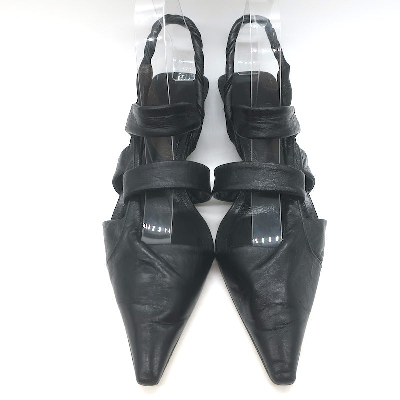 Bottega Veneta The Point Slingback Flats Black Crinkled Leather Size 38.5