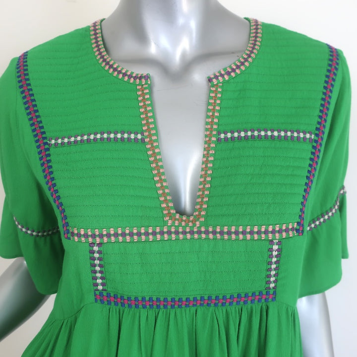 ba&amp;sh Taylor Embroidered Peasant Top Green Crepe Size Small