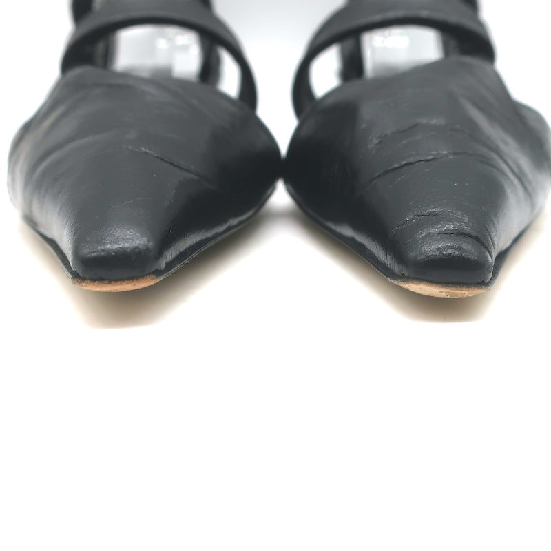 Bottega Veneta The Point Slingback Flats Black Crinkled Leather Size 38.5