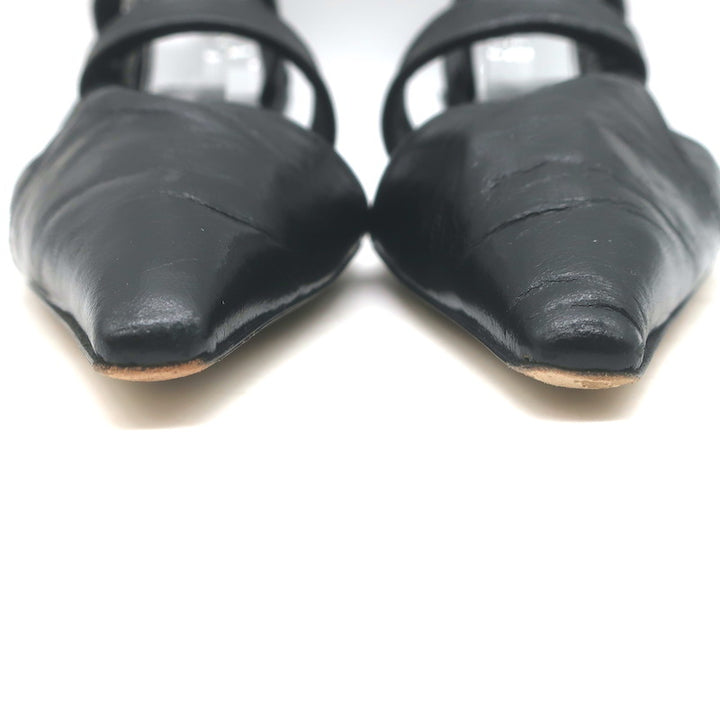 Bottega Veneta The Point Slingback Flats Black Crinkled Leather Size 38.5