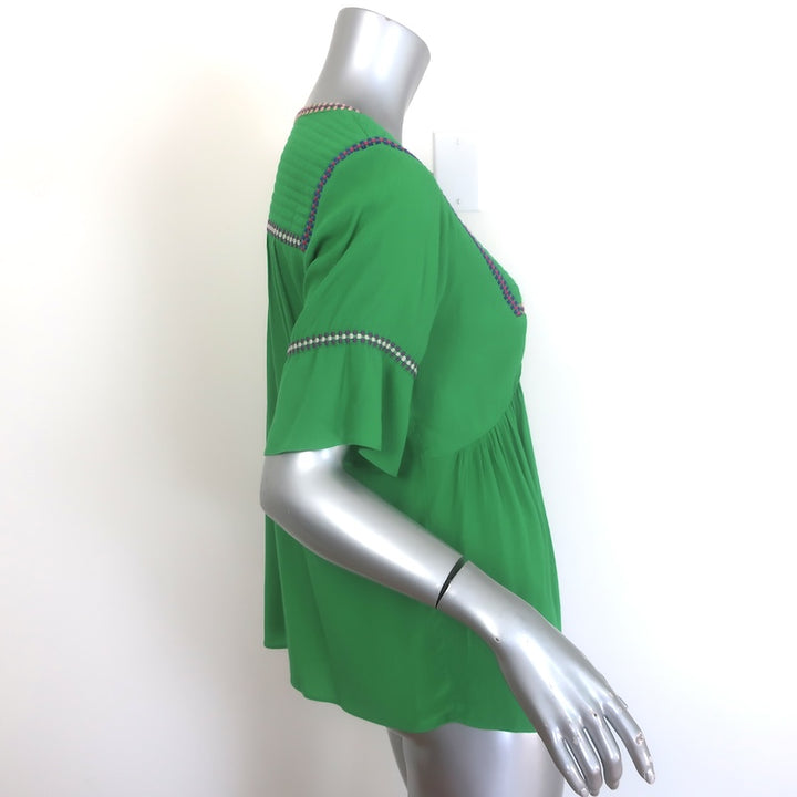 ba&amp;sh Taylor Embroidered Peasant Top Green Crepe Size Small