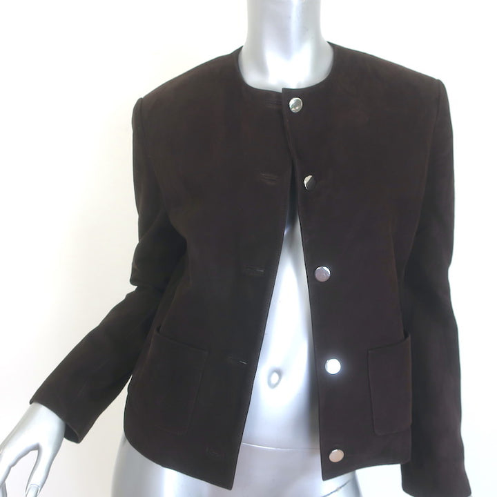 Theory Suede Patch Pocket Cropped Jacket Chocolate Size 6