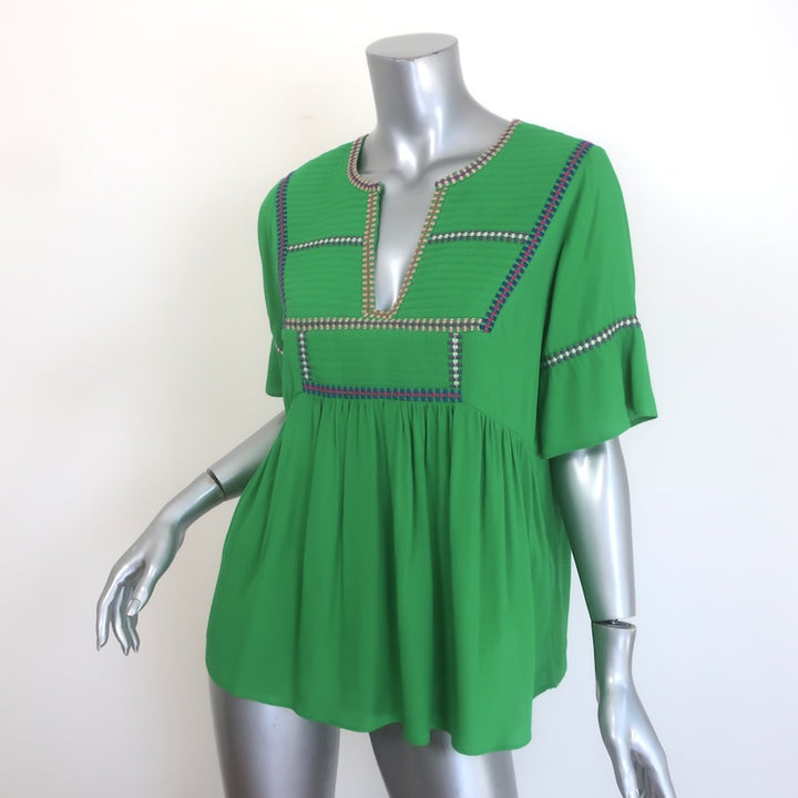 ba&amp;sh Taylor Embroidered Peasant Top Green Crepe Size Small