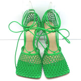 Bottega Veneta Stretch Mesh Pumps Green Size 38 Ankle Wrap Heels NEW