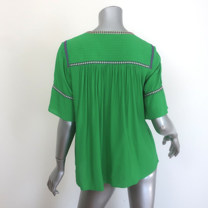 ba&amp;sh Taylor Embroidered Peasant Top Green Crepe Size Small