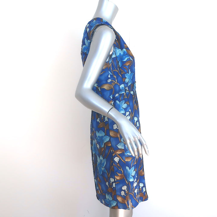 Marc Jacobs Sleeveless Dress Blue Floral Print Silk Twill Size 6