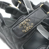 Chanel Chain CC Dad Sandals Black Quilted Caviar Leather Size 39