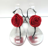 Giuseppe Zanotti Satin Rose Sandals Black Patent Leather Size 39 Flat Thong