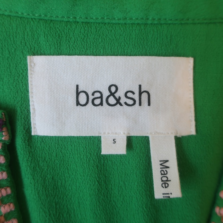 ba&amp;sh Taylor Embroidered Peasant Top Green Crepe Size Small
