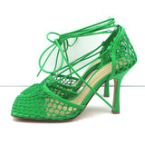 Bottega Veneta Stretch Mesh Pumps Green Size 38 Ankle Wrap Heels NEW