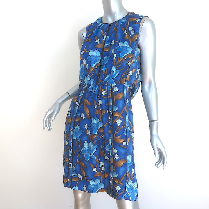 Marc Jacobs Sleeveless Dress Blue Floral Print Silk Twill Size 6