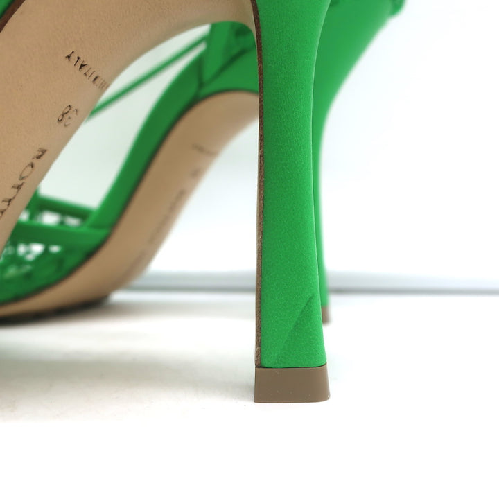 Bottega Veneta Stretch Mesh Pumps Green Size 38 Ankle Wrap Heels NEW