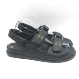 Chanel Chain CC Dad Sandals Black Quilted Caviar Leather Size 39