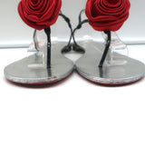 Giuseppe Zanotti Satin Rose Sandals Black Patent Leather Size 39 Flat Thong