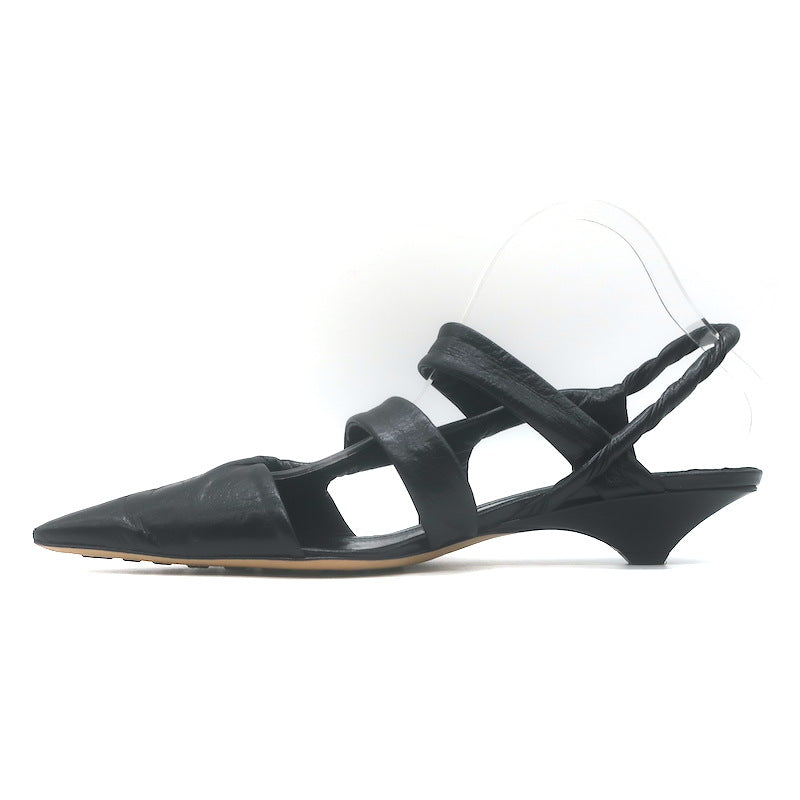 Bottega Veneta The Point Slingback Flats Black Crinkled Leather Size 38.5