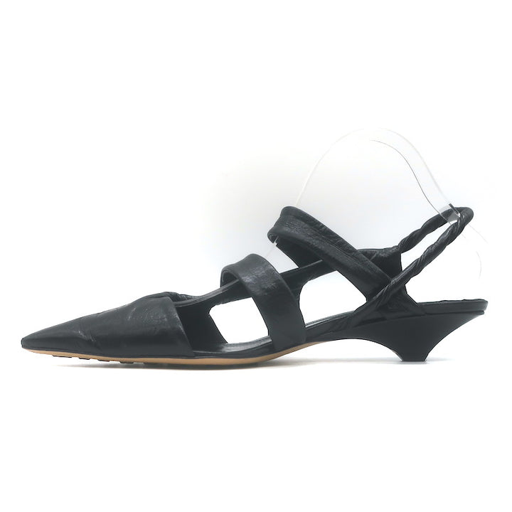 Bottega Veneta The Point Slingback Flats Black Crinkled Leather Size 38.5
