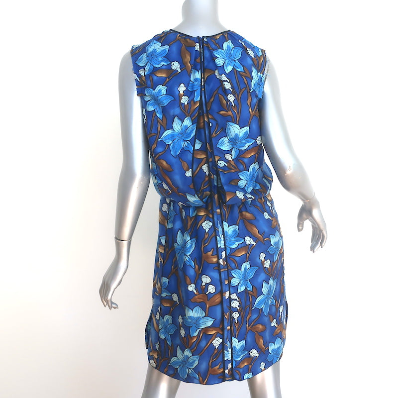 Marc Jacobs Sleeveless Dress Blue Floral Print Silk Twill Size 6