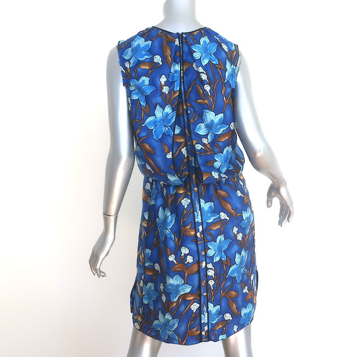 Marc Jacobs Sleeveless Dress Blue Floral Print Silk Twill Size 6