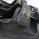 Chanel Chain CC Dad Sandals Black Quilted Caviar Leather Size 39
