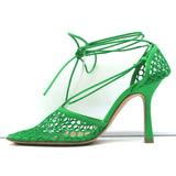 Bottega Veneta Stretch Mesh Pumps Green Size 38 Ankle Wrap Heels NEW