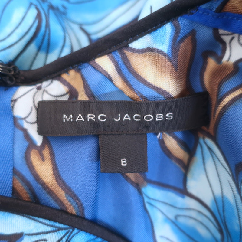 Marc Jacobs Sleeveless Dress Blue Floral Print Silk Twill Size 6