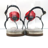 Giuseppe Zanotti Satin Rose Sandals Black Patent Leather Size 39 Flat Thong