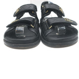 Chanel Chain CC Dad Sandals Black Quilted Caviar Leather Size 39