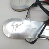 Giuseppe Zanotti Satin Rose Sandals Black Patent Leather Size 39 Flat Thong