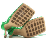 Bottega Veneta Stretch Mesh Pumps Green Size 38 Ankle Wrap Heels NEW