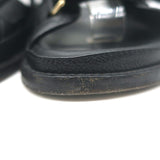 Chanel Chain CC Dad Sandals Black Quilted Caviar Leather Size 39