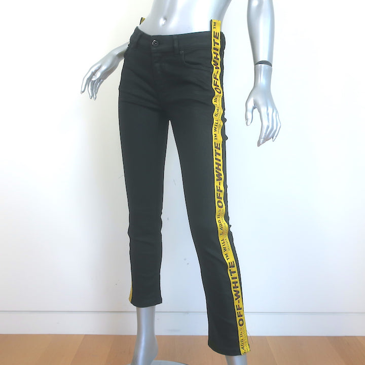 Off-White c/o Virgil Abloh Logo Strap Skinny Jeans Black Stretch Denim Size 26