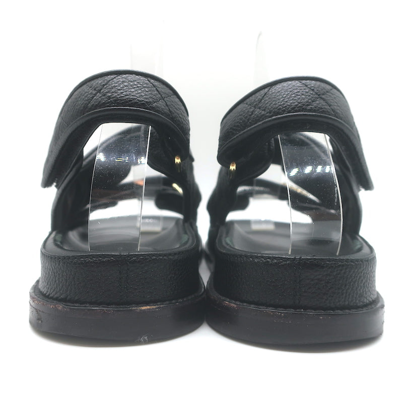 Chanel Chain CC Dad Sandals Black Quilted Caviar Leather Size 39