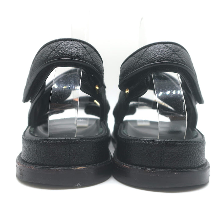 Chanel Chain CC Dad Sandals Black Quilted Caviar Leather Size 39