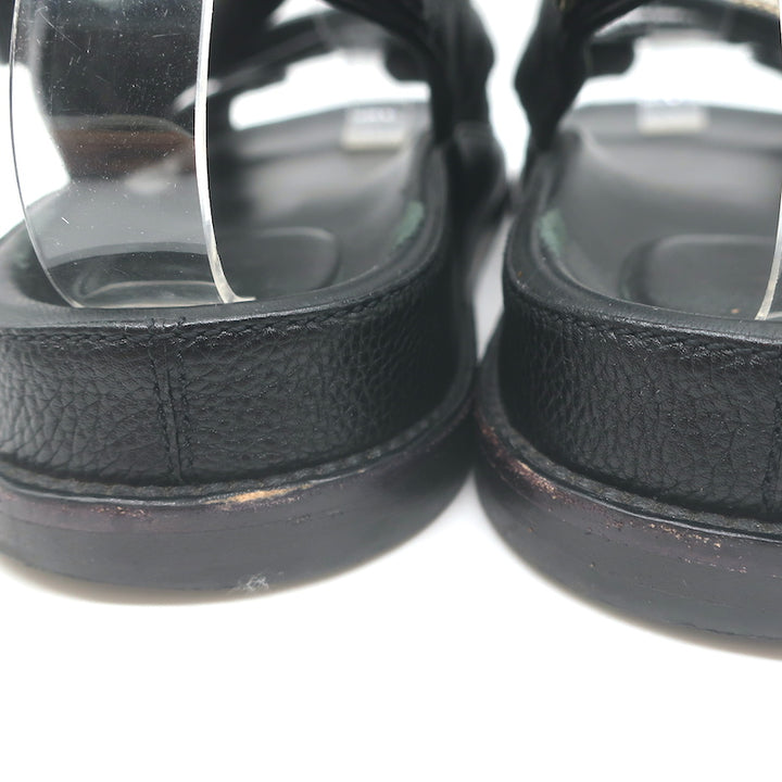 Chanel Chain CC Dad Sandals Black Quilted Caviar Leather Size 39