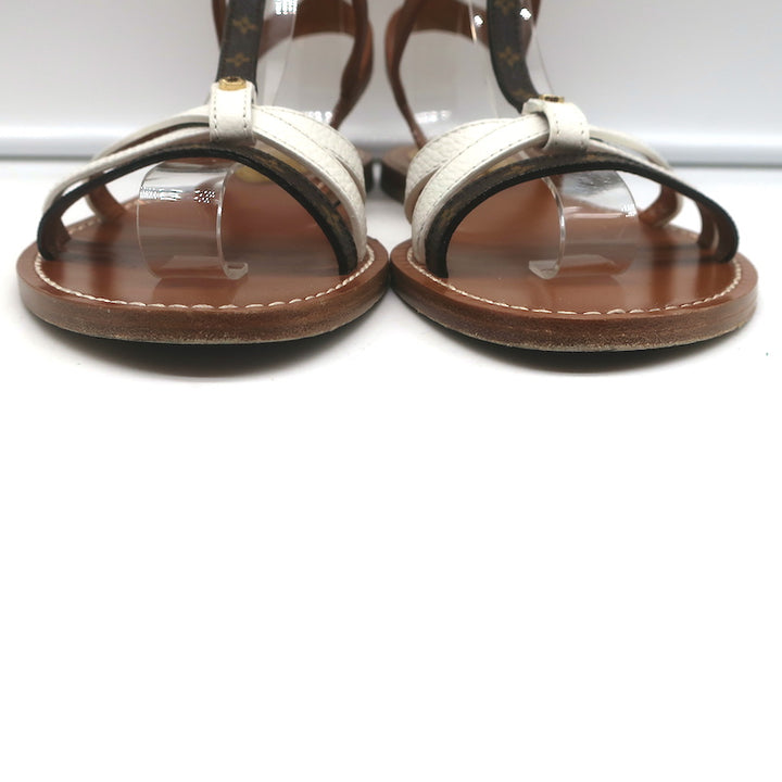 Louis Vuitton Explorer Flat Ankle Strap Sandals Brown Leather &amp; Monogram Size 38