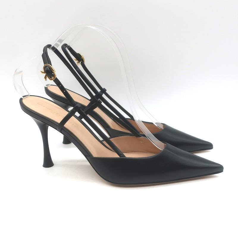 Gianvito Rossi Ascent 85 Slingback Pointed Toe Pumps Black Leather Size 39