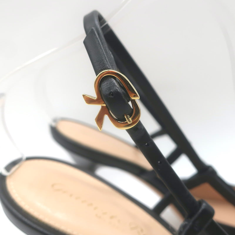Gianvito Rossi Ascent 85 Slingback Pointed Toe Pumps Black Leather Size 39