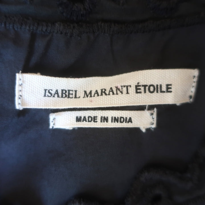 Isabel Marant Etoile Broderie Anglaise Flutter Sleeve Top Black Cotton Size 42
