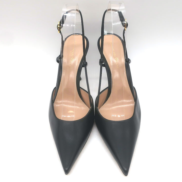 Gianvito Rossi Ascent 85 Slingback Pointed Toe Pumps Black Leather Size 39