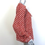 Natalie Martin Tassel Top Rust Floral Print Size Medium Long Sleeve Blouse