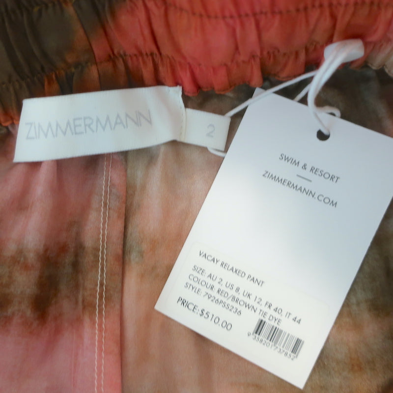 Zimmermann Vacay Tie Dye Shirt &amp; Relaxed Pants Set Pink/Orange Silk Size 2 NEW