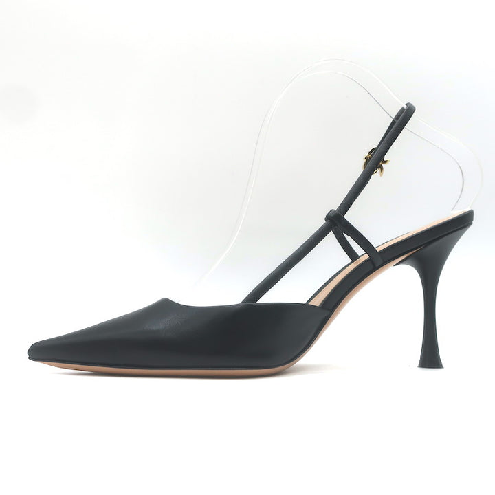 Gianvito Rossi Ascent 85 Slingback Pointed Toe Pumps Black Leather Size 39