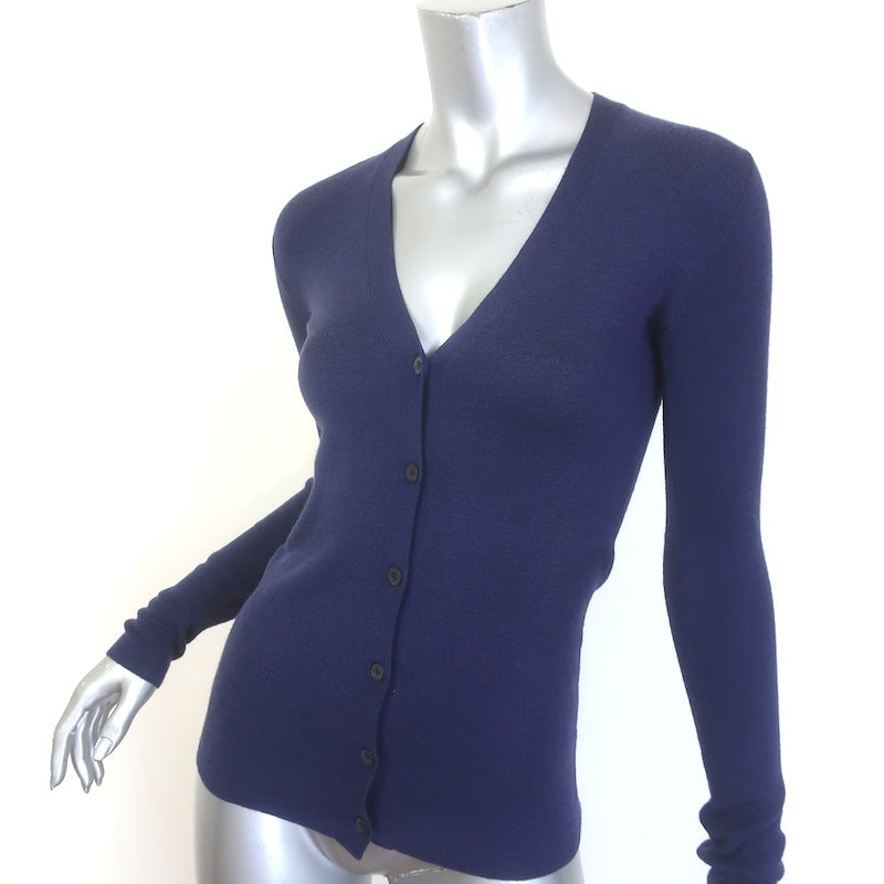 Prada V-Neck Cardigan Navy Cashmere-Silk Size 38