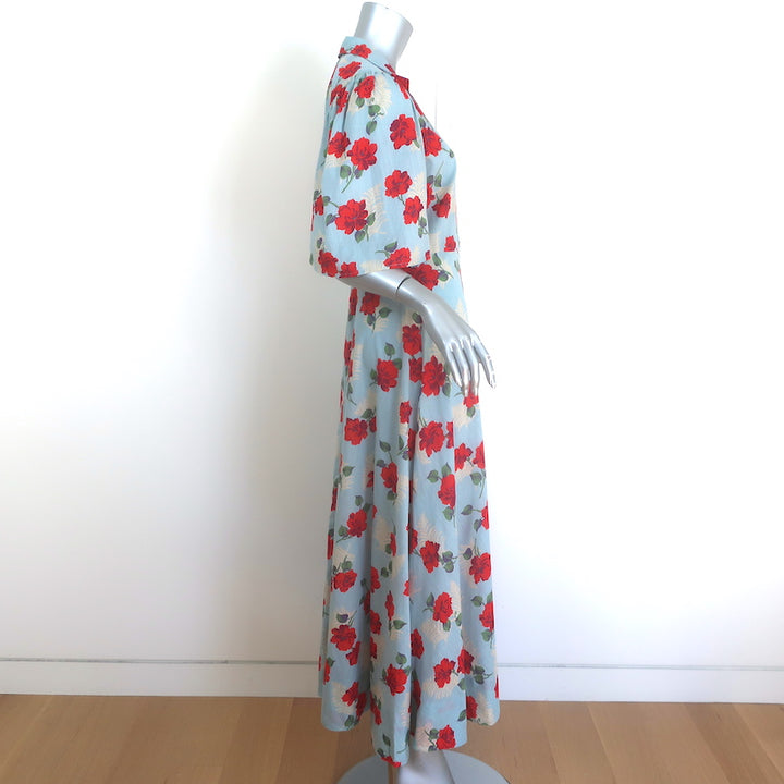 THE GREAT The Bridge Snap-Front Midi Dress Light Blue Floral Print Cotton Size 2